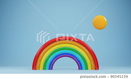 cartoon rainbow with sun, 3d render cartoon rainbow with sun, 3d render 90345239
