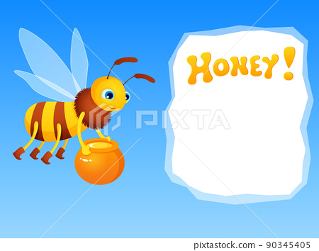 Cute cartoon bee holding a jar with honey.... - Stock Illustration  [90345405] - PIXTA