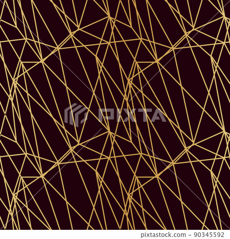 triangles mosaic of thin golden lines on a dark luxury background seamless pattern for wrapping paper textile. 90345592