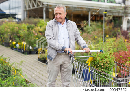 Middle aged man shopping in garden center Middle aged man shopping in garden center 90347752