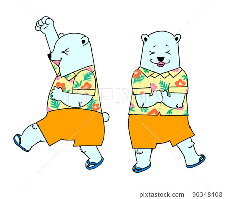Cute reaction illustration of a polar bear wearing an aloha shirt 90348408