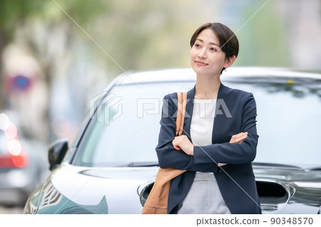 Business car roadside tree woman Business car roadside tree woman 90348570