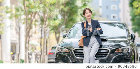 Business car roadside tree woman Business car roadside tree woman 90348586