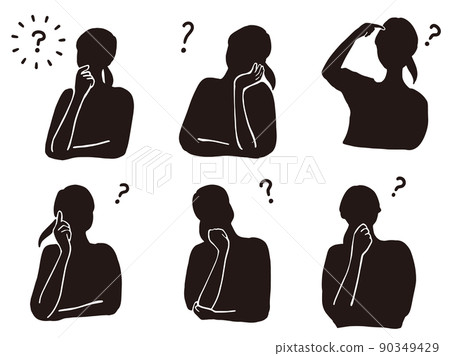 充滿疑惑的剪影女人黑色手勢圖 90349429