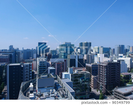 Aerial view of a skyscraper in Nagoya in the summer taken with a drone 90349799