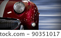 Front view of a vintage red car with speed background 90351017