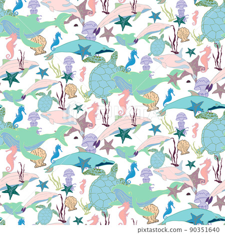Vector seamless wild sea life pattern 90351640