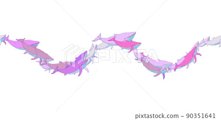 Cartoon pink whales seamless vector pattern 90351641