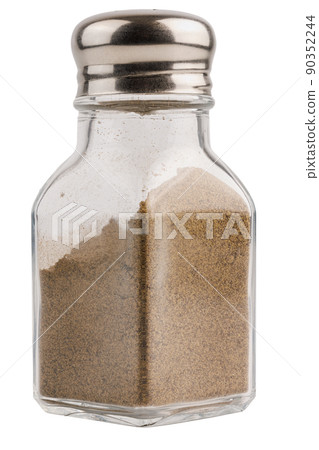 glass pepper pot with ground black pepper isolated on white background glass pepper pot with ground black pepper isolated on white background 90352244