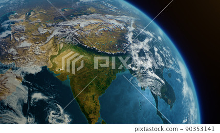 Cinematic realistic planet Earth rotation of Asia India part from space. Sun reflection in the ocean Cinematic realistic planet Earth rotation of Asia India part from space. Sun reflection in the ocean 90353141