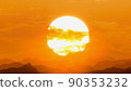 Red orange sunset over the mountains, hot weather, heat distortion 90353232