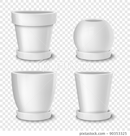 Ecology concept. Vector white flower-pot Set, isolated on white. 90353325