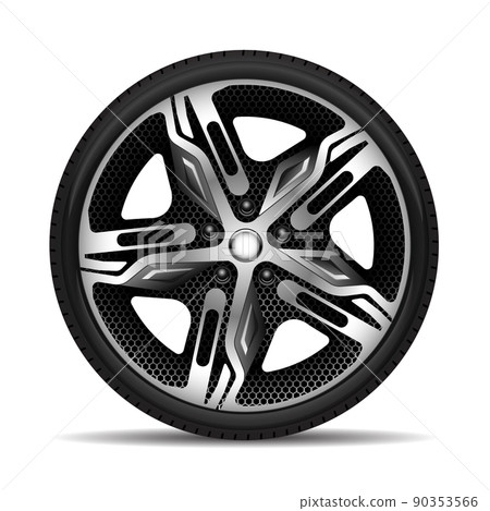 Aluminum wheel car black hexagon mesh pattern texture tire for modern sport racing on white background vector Aluminum wheel car black hexagon mesh pattern texture tire for modern sport racing on white background vector 90353566