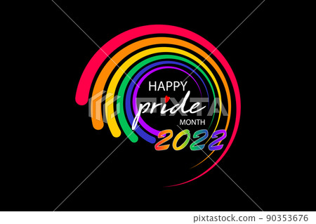 Pride month 2022 round logo with rainbow flag. Banner Pride symbol, LGBT, sexual minorities, gays and lesbians. Background Love is love. Template designer sign, icon colorful rainbow isolated on black Pride month 2022 round logo with rainbow flag. Banner Pride symbol, LGBT, sexual minorities, gays and lesbians. Background Love is love. Template designer sign, icon colorful rainbow isolated on black 90353676