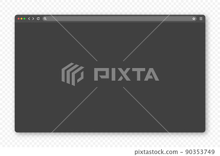 Blank web browser window with toolbar and search field. Modern website, internet page in flat style. Browser mockup for computer, tablet and smartphone. Dark mode. Vector illustration 90353749