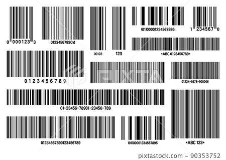 Set of product barcodes. Identification tracking code. Serial number, product ID with digital information. Store or supermarket scan labels, price tag. Vector illustration. 90353752