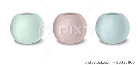 Realistic vector empty flower pot set, pastel colors - pink, green and blue. Closeup isolated on white background. Design template for branding, mockup. EPS10. Realistic vector empty flower pot set, pastel colors - pink, green and blue. Closeup isolated on white background. Design template for branding, mockup. EPS10. 90353960