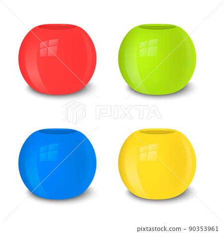 Realistic vector empty flower pot set, bright colors - red, green, blue and yellow . Closeup isolated on white background. Design template for branding, mockup. EPS10. Realistic vector empty flower pot set, bright colors - red, green, blue and yellow . Closeup isolated on white background. Design template for branding, mockup. EPS10. 90353961