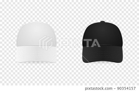 White and black baseball cap icon set. Front view. Design template closeup in vector. Mock-up for branding and advertise isolated on transparent background. White and black baseball cap icon set. Front view. Design template closeup in vector. Mock-up for branding and advertise isolated on transparent background. 90354157