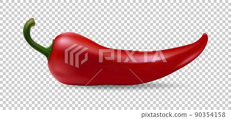 Realistic red chilli pepper icon isolated on transparent background. Design template of food closeup in vector. Realistic red chilli pepper icon isolated on transparent background. Design template of food closeup in vector. 90354158