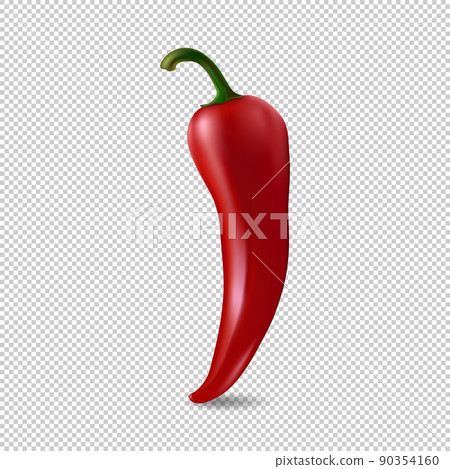 Realistic red chilli pepper icon isolated on transparent background. Design template of food closeup in vector. 90354160