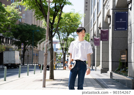 Cool men and skateboard street snap street fashion 90354267