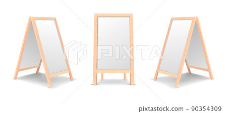 Realistic special menu announcement board icon set. Vector clean restaurant outdoor white board background. Mockup of chalkboard for restaurant menu, isolated on white background. Front and side view. 90354309