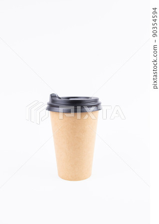 a paper cup for coffee with a lid and a straw on a white background a paper cup for coffee with a lid and a straw on a white background 90354594