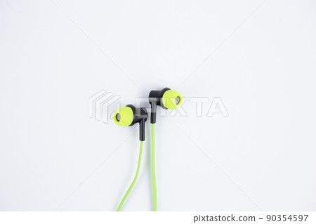 audio music headphones light green color on a white background 90354597