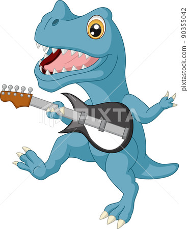 Cute dinosaur cartoon playing a guitar 90355042