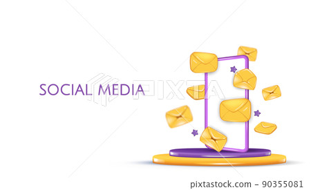 3d vector illustration of a smartphone with push messages and email envelope 3d vector illustration of a smartphone with push messages and email envelope 90355081