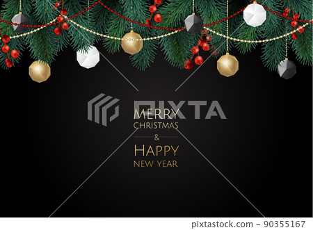 Merry Christmas and Happy New Year. Xmas background with gift box, Snowflakes and balls design. Merry Christmas and Happy New Year. Xmas background with gift box, Snowflakes and balls design. 90355167