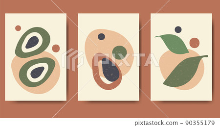 Set of three abstract minimalist aesthetic illustrations with avocado Set of three abstract minimalist aesthetic illustrations with avocado 90355179