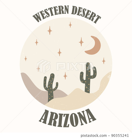 Cactus in desert vector design round logo 90355241