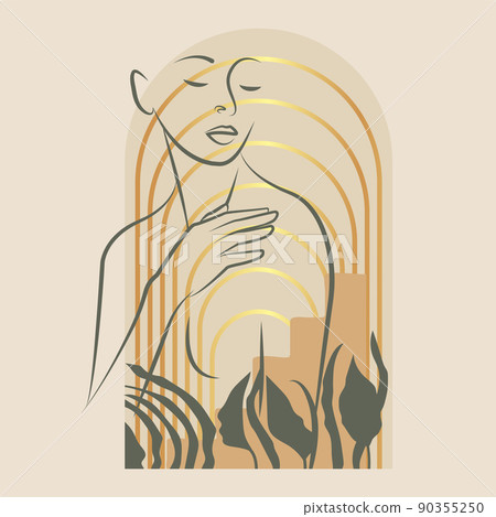 Modern aesthetic illustrations, stripes and woman 90355250
