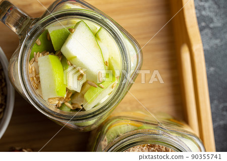 Healthy food: porridge with fruit on the table. Healthy food: porridge with fruit on the table. 90355741