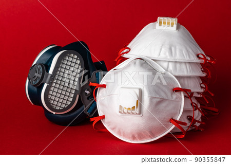 Respirator half mask with medical face mask. Health protection concept 90355847