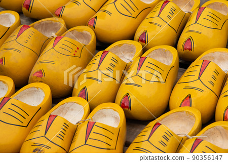 Alkmaar, Netherlands, May 2022. The traditional painted Dutch clogs 90356147