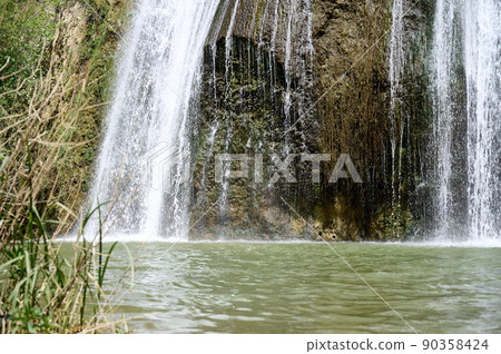 Waterfall landscape. Ayun's fall water stream. River Nahal Ayun . Nature Reserve and National park. Upper Galilee, Israel 90358424