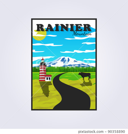rainier mountain in washington state illustration poster vintage logo design printable lighthouse and buffalo illustration in poster rainier mountain in washington state illustration poster vintage logo design printable lighthouse and buffalo illustration in poster 90358890
