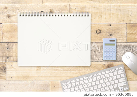 Notebook on a wooden desk from a bird's-eye view Notebook on a wooden desk from a bird's-eye view 90360093