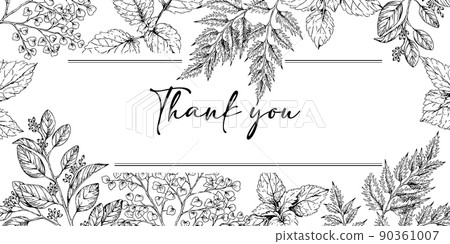 Botanical decoration frame border Thank you card hand-painted herb illustration Botanical decoration frame border Thank you card hand-painted herb illustration 90361007