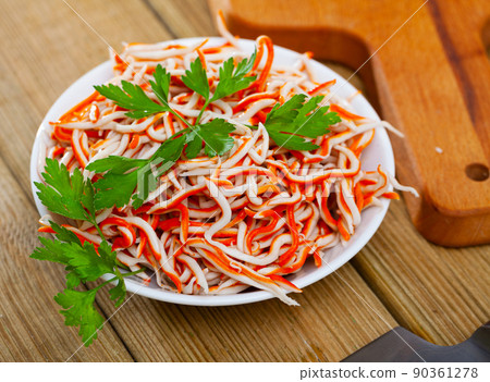 Rallado, popular Spanish appetizer made of surimi Rallado, popular Spanish appetizer made of surimi 90361278