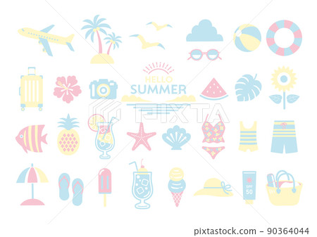 Summer illustration material set / summer sea travel icon set 90364044