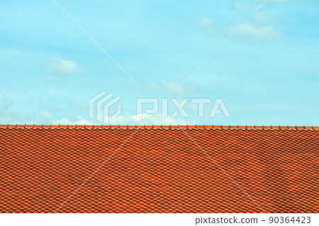 Roof on top and blue sky white cloud pastle tone Roof on top and blue sky white cloud pastle tone 90364423