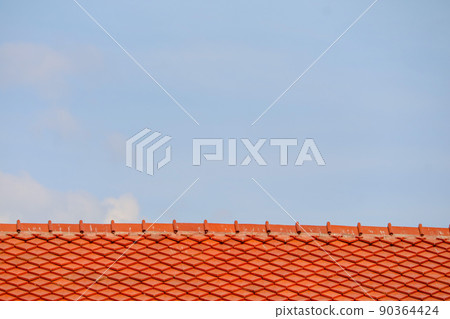 Roof on top and blue sky white cloud background 90364424