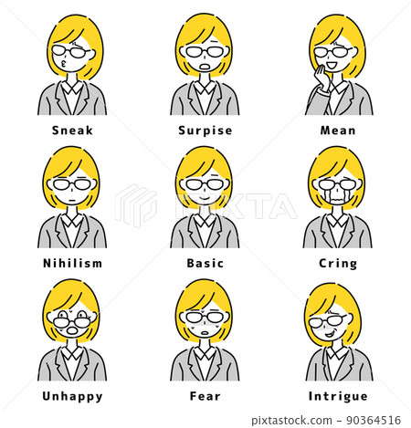 Business woman facial expression set glasses Business woman facial expression set glasses 90364516