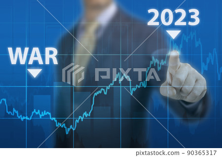 Economic recovery after war. economic recovery after Russia invasion in Ukraine 2022. Businessman pointing graph corporate future growth plan 90365317