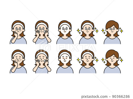 女性洗臉和護膚用的粗略插圖顏色 90366286