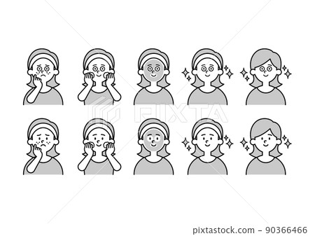 Illustration of a woman doing face washing and skin care Sepia Illustration of a woman doing face washing and skin care Sepia 90366466